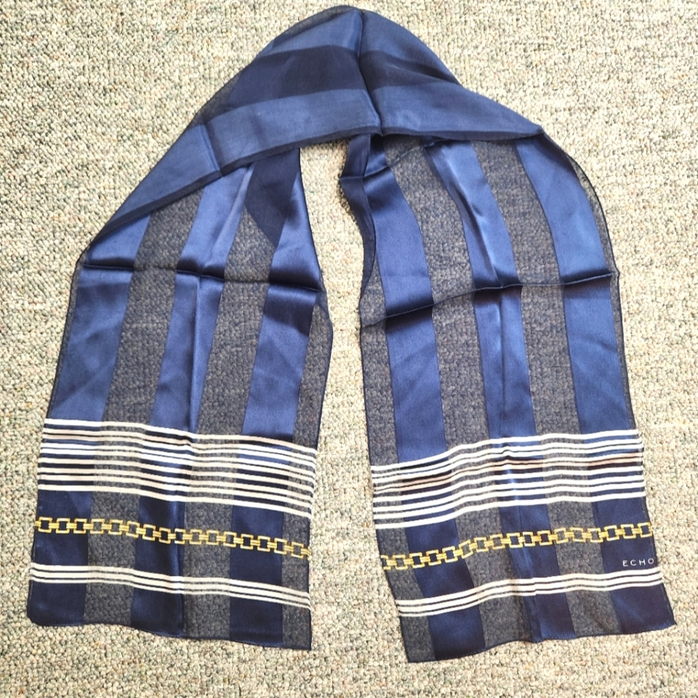 Echo Navy Chain Link Silk Oblong Scarf